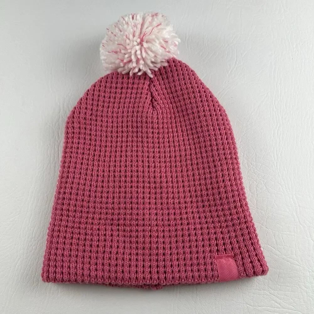 Adidas Pink Pom Pom Beanie Women’s Knit Cuffed Winter Hat Logo